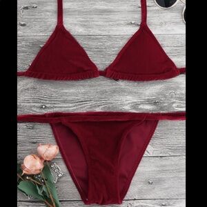 NWOT ZAFUL Halter Velvet Thong Bikini Set